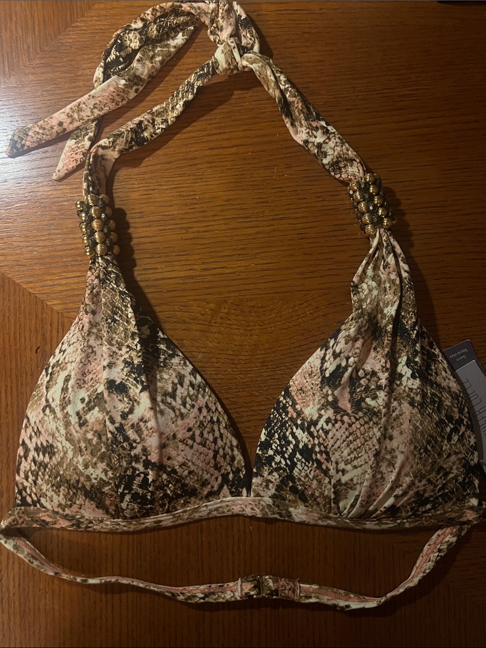 Snake Print Halter Bikini Top in Pink and Brown pads and lift BT2